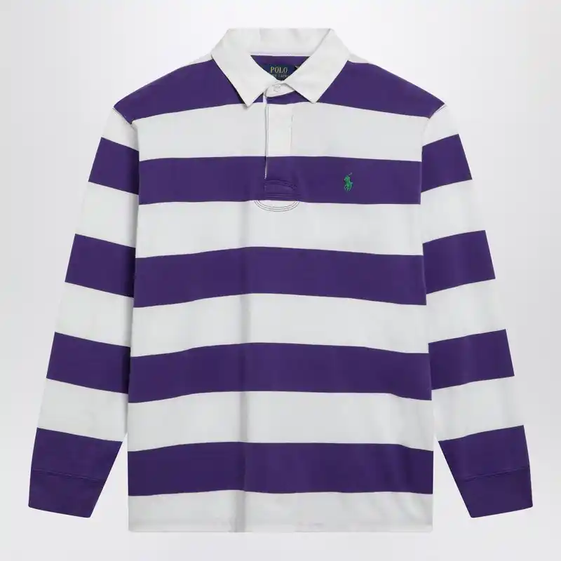 White/Purple Striped Classic Fit Polo Shirt - Polo Ralph Lauren