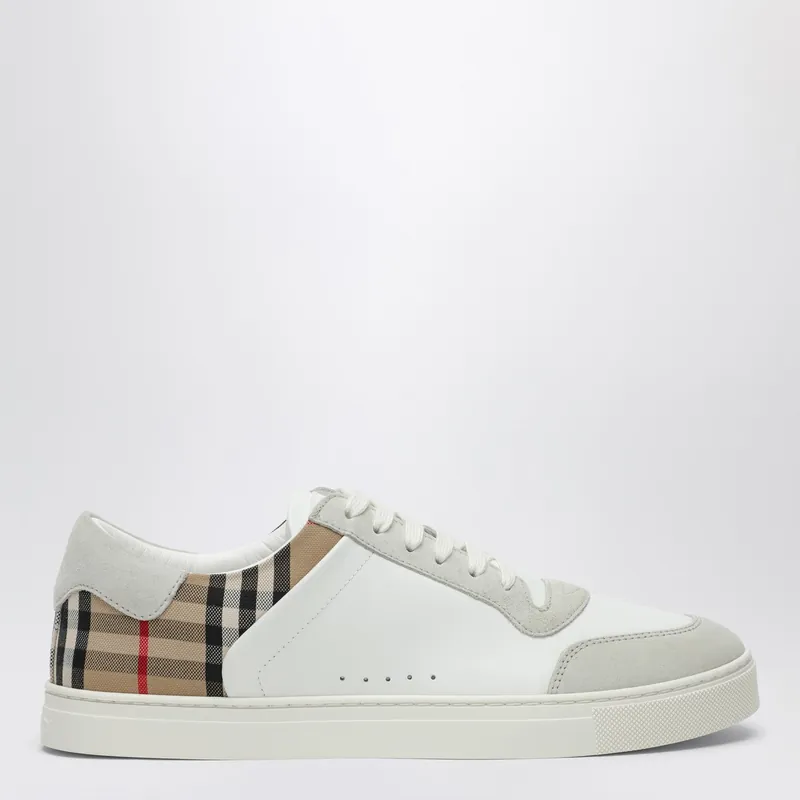 White And Check Leather Sneakers - Burberry