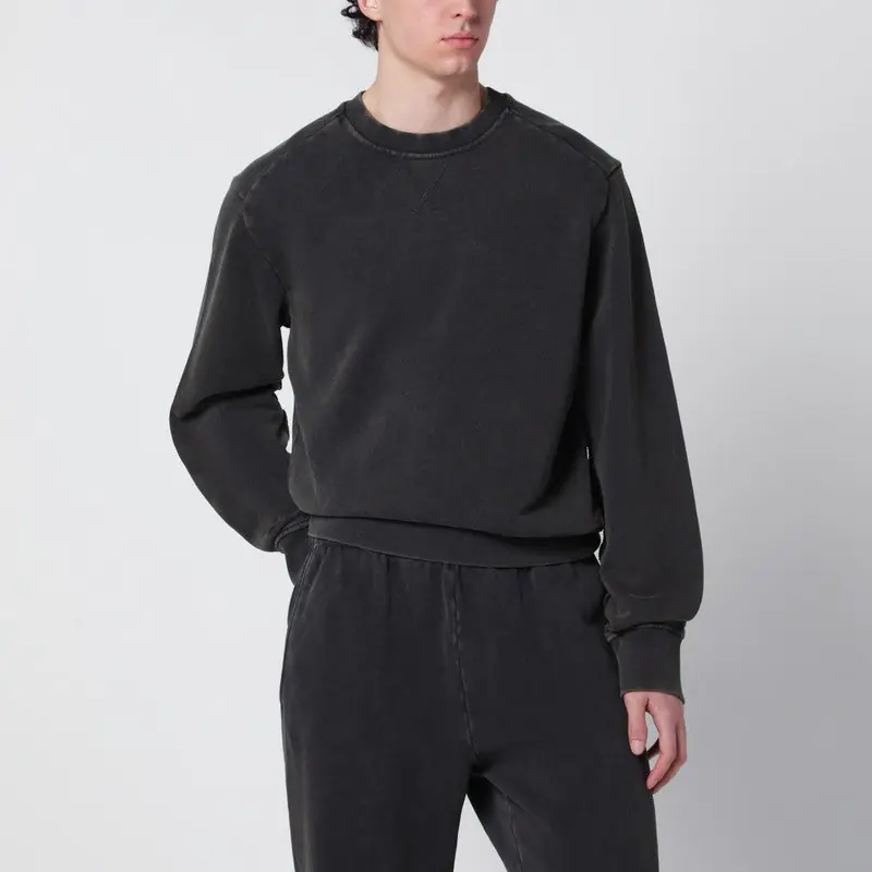 Washed Black Cotton Crewneck Sweatshirt - Entire Studios