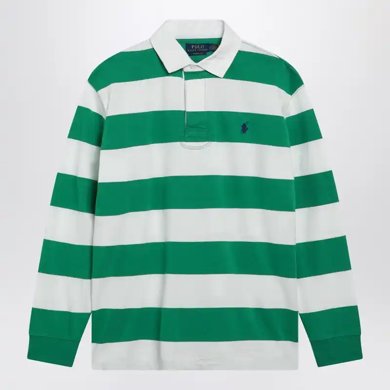 White/Green Striped Classic Fit Polo Shirt - Polo Ralph Lauren