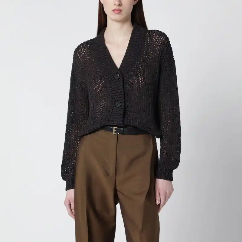 Brown Cotton-Blend Knit Cardigan