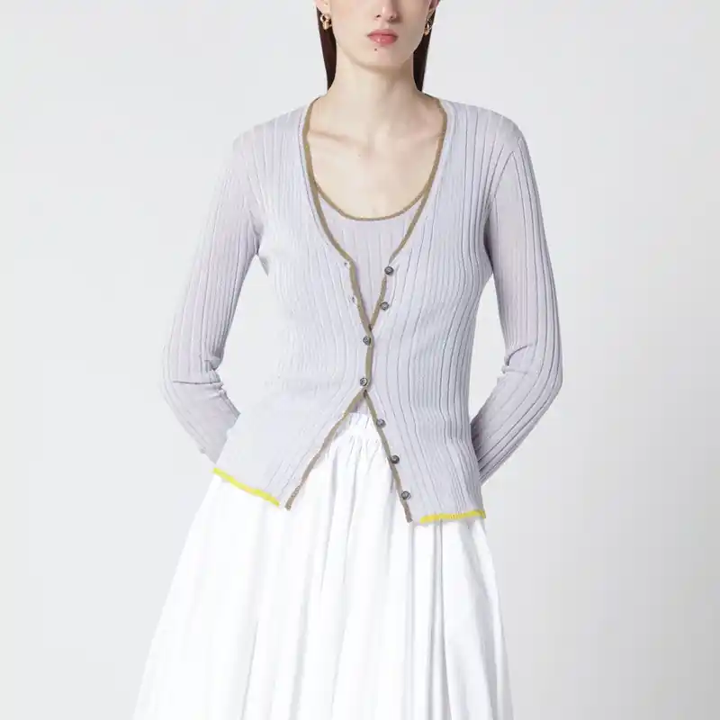 Lilac Cardigan With Gold Trim - Roberto Collina