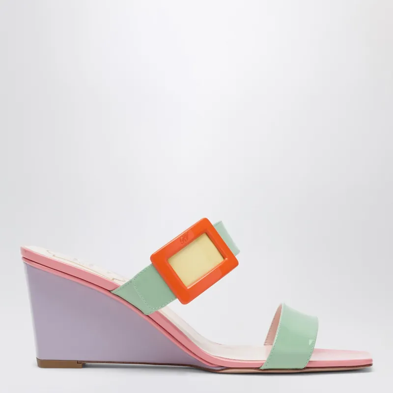 Belle Vivier Wedge Mules In Green/Purple Patent Leather - Roger Vivier