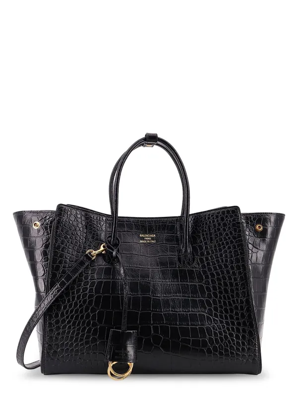 All Hampton Small Leather Shoulder Bag With Croco Effect - Balenciaga