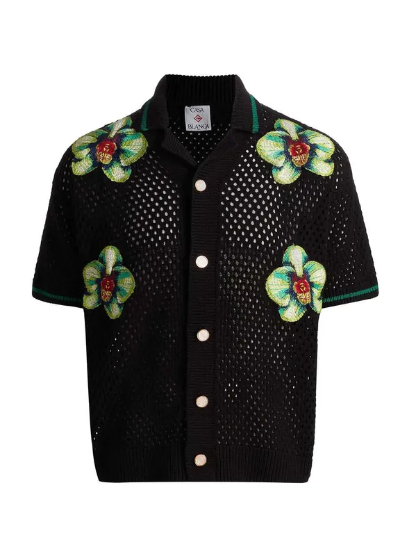 Glitch Orchid Embroidered Crochet T-Shirt