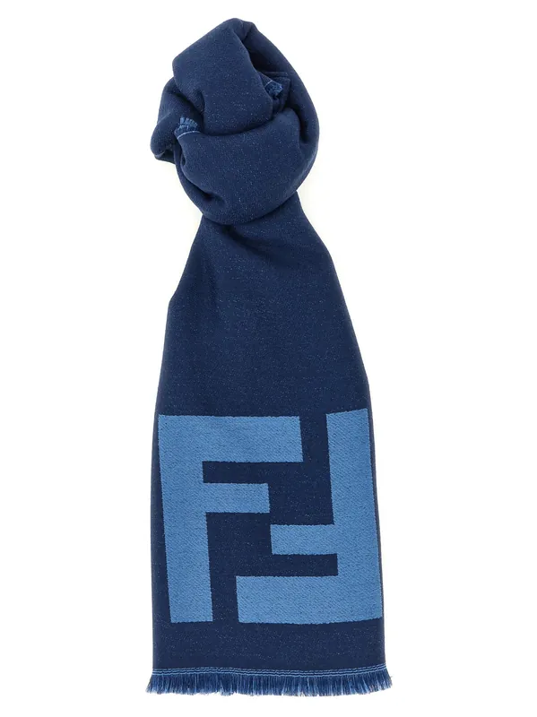 Ff Macro Scarf Scarves And Foulards Blue - Fendi