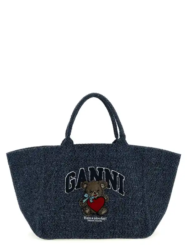 Xxl Bear Tote Bag Blue - Ganni