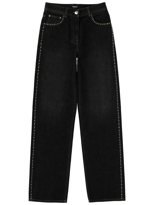 Jeans With Studs And Crystals Decoration - Versace