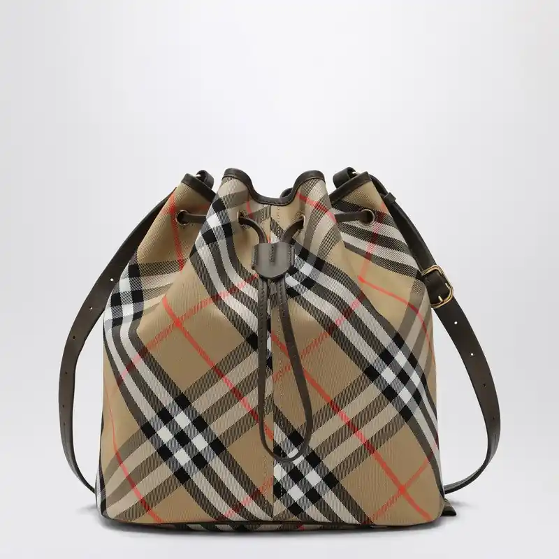 Medium Beige Bucket Bag With Check Pattern - Burberry