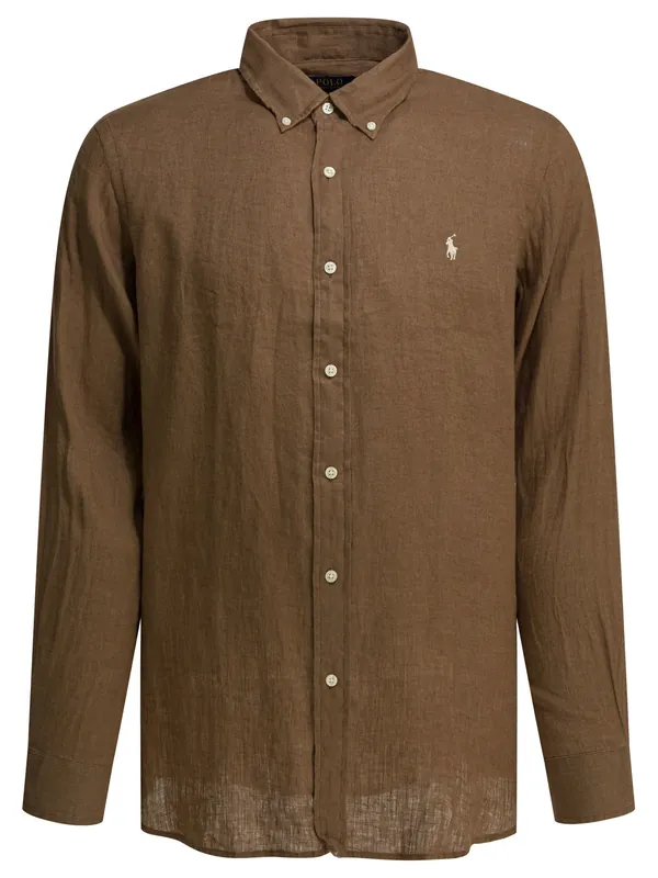 Custom-Fit Casual Shirt With Logo Shirts Brown
