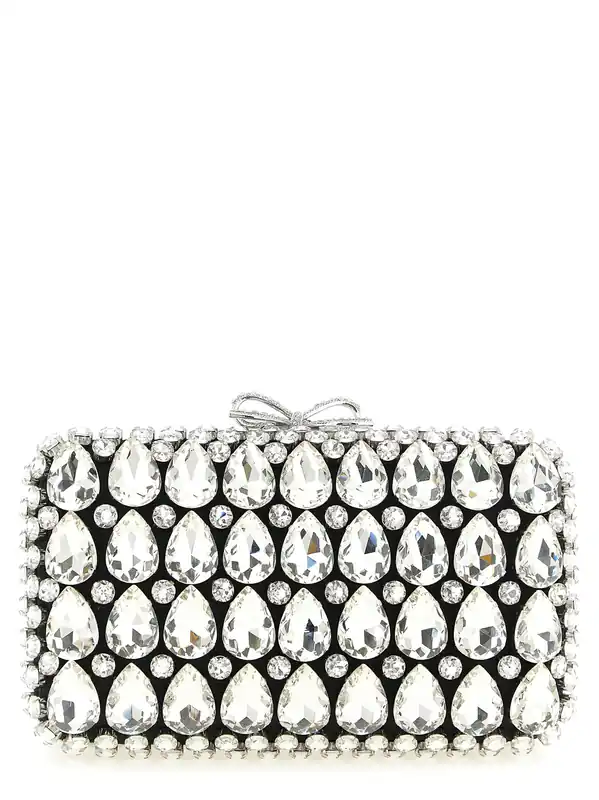 Black Satin Crystal Clutch Black - Self-Portrait