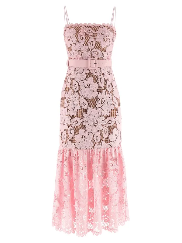 Pink Crochet Lace Midi Dresses Pink - Self-Portrait