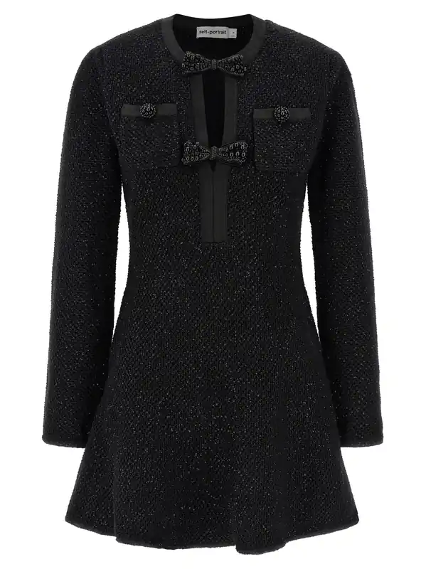 Black Sequin Knit Mini Dresses Black - Self-Portrait