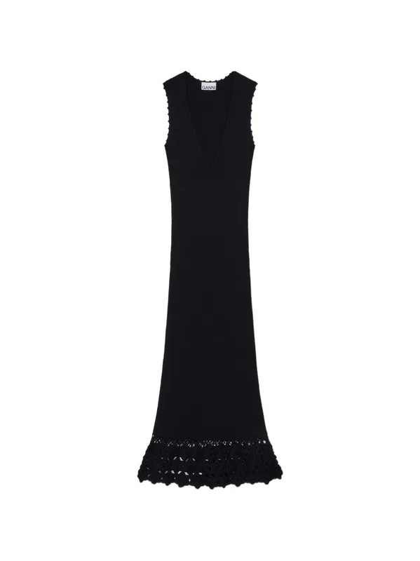 Crochet Cotton Long Dress - Ganni