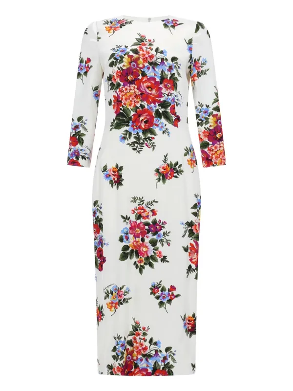Midi Dress With Floral Print - Dolce & Gabbana