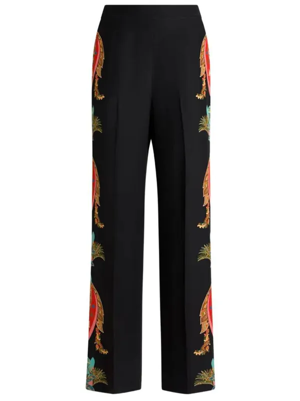 Silk Palazzo Trousers With Paisley Foliage Print - Etro