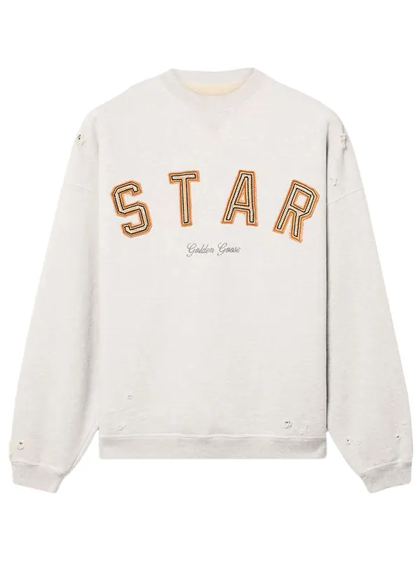Melange Cotton Star Sweatshirt With Embroidery - Golden Goose