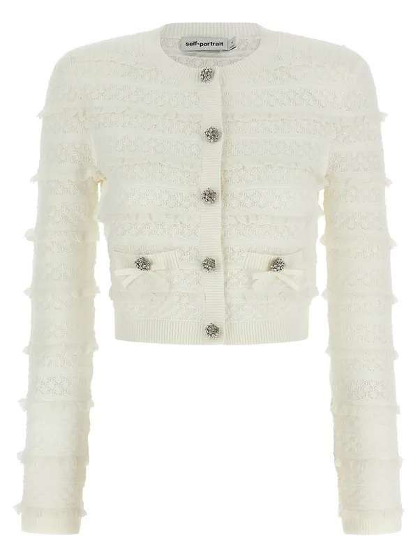 Pointelle Diamante Sweaters And Cardigans White - Self-Portrait