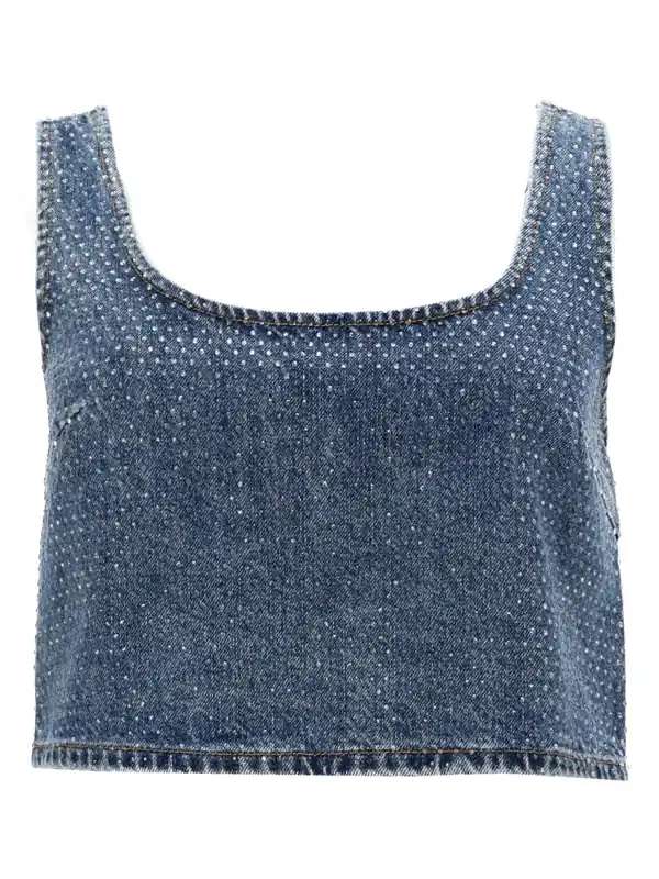 Denim Crop Top With Rhinestones - Self-Portrait