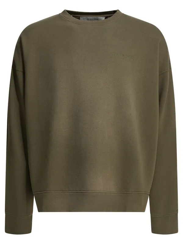 Crewneck Sweatshirt With Logo Sweatshirts Green - Golden Goose