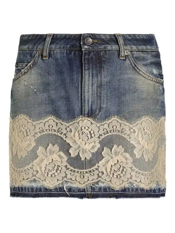 Miniskirt With Lace Inserts - Dolce & Gabbana