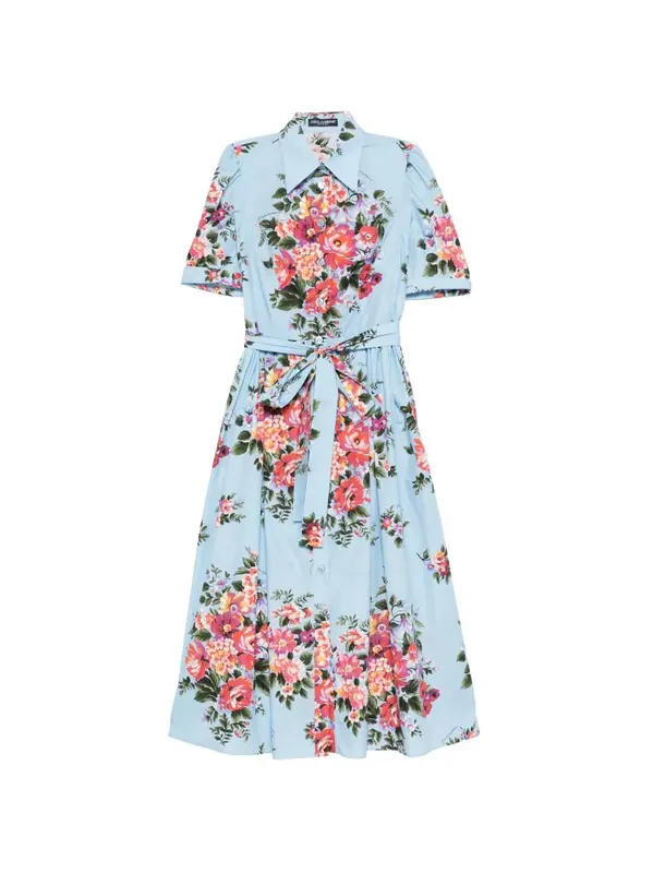 Floral Midi Dress With Belt - Dolce & Gabbana