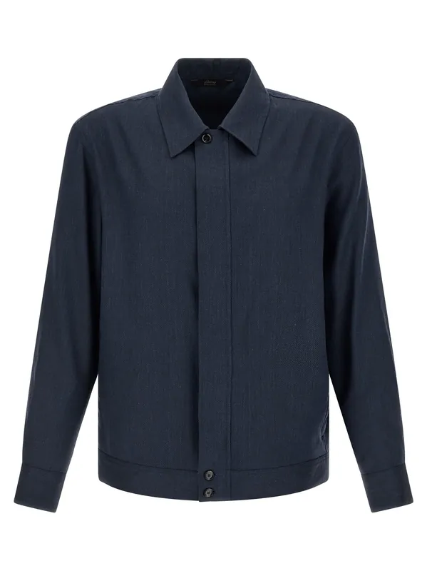 Linen Wool Blouson Puffer Jackets Blue - Brioni
