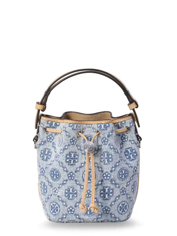 Denim Bucket Bag With All-Over T-Monogram Motif