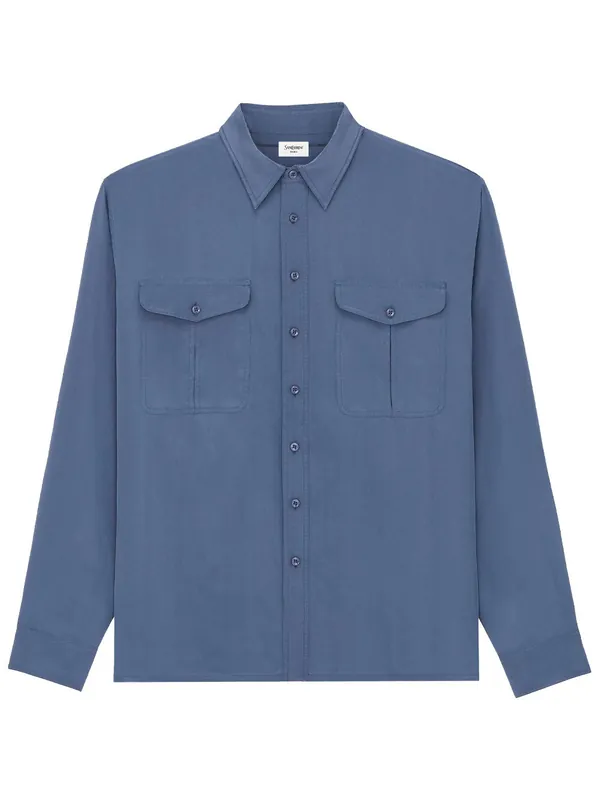 Viscose And Silk Shirt With Padded Shoulders - Saint Laurent