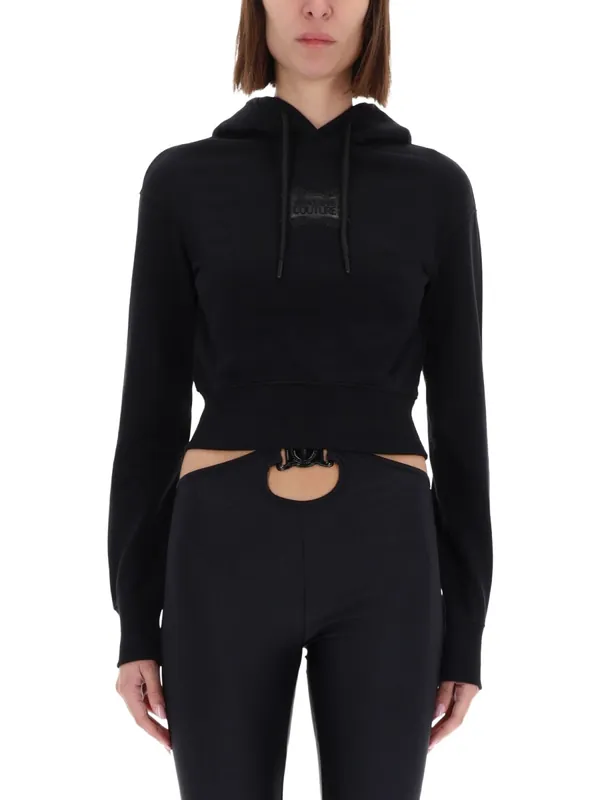 Cropped Sweatshirt With "Baroque" Logo Patch - Versace