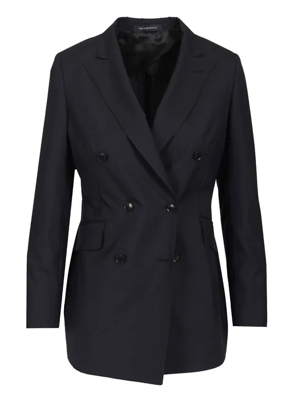 Double-Breasted Wool Blazer Jackets Black