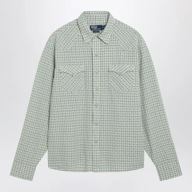 White/Green Classic-Fit Madras Western Shirt