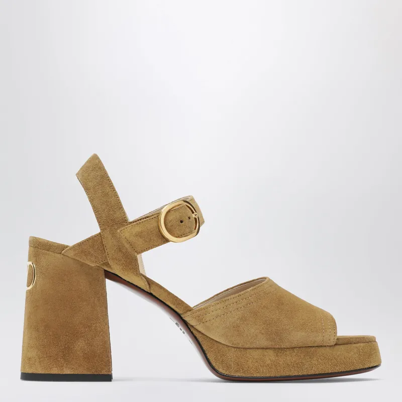 Beige Fawcette Platform Sandals In Split Leather - Valentino Garavani
