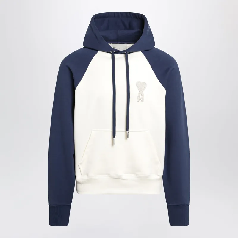 Ami De Coeur Hoodie In Cream/Blue - Ami Paris