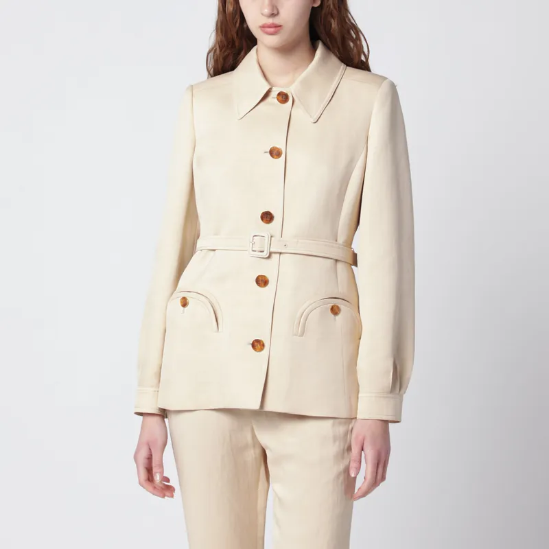 Paint Jacket With Belt In Champagne - Blazé Milano