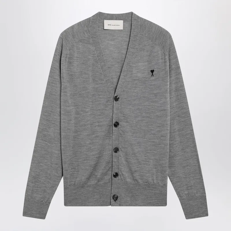 Grey Ami De Coeur Cardigan In Wool - Ami Paris
