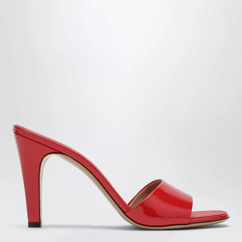 Fire Red Patent Leather Heeled Slides - Ferragamo