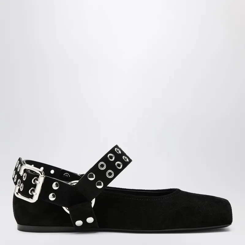Black Suede Flat Ballerina Biker - Alaïa