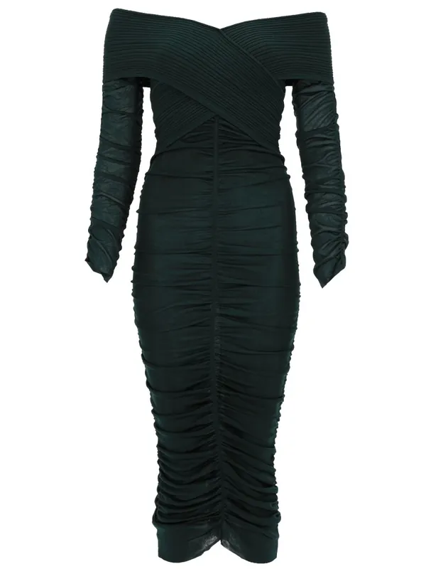 Viscose Gathered Midi Dress - Self-Portrait