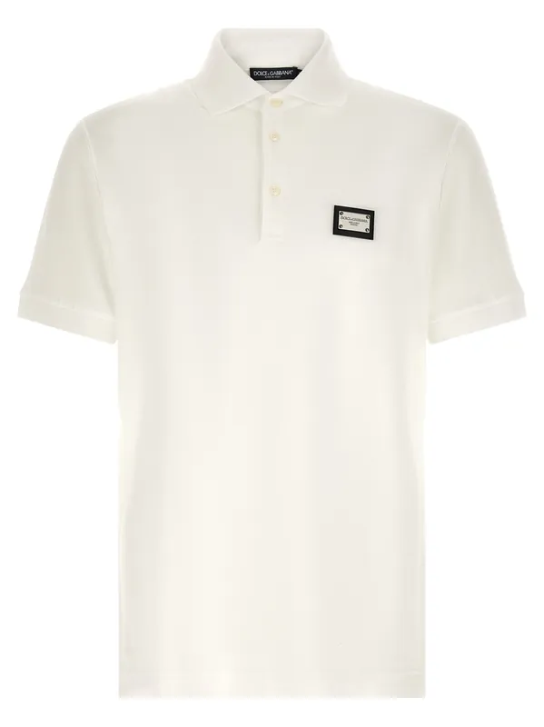 Logo Plate Shirt Polo White - Dolce & Gabbana