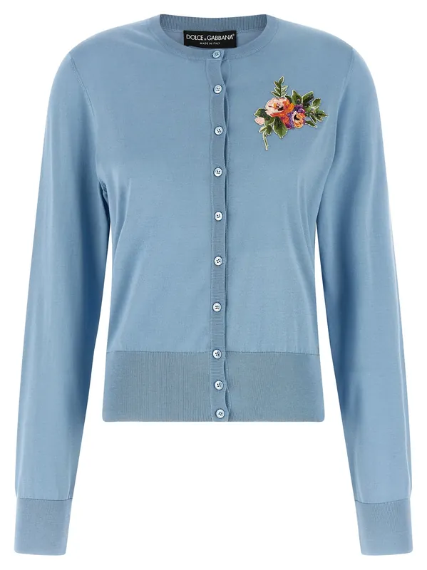 Floral Embroidery Cardigan Sweaters And Cardigans Light Blue - Dolce & Gabbana
