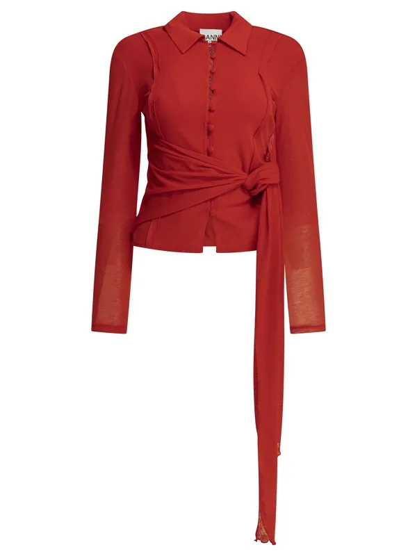 Polo Shirt With Buttons Polo Shirts Red - Ganni