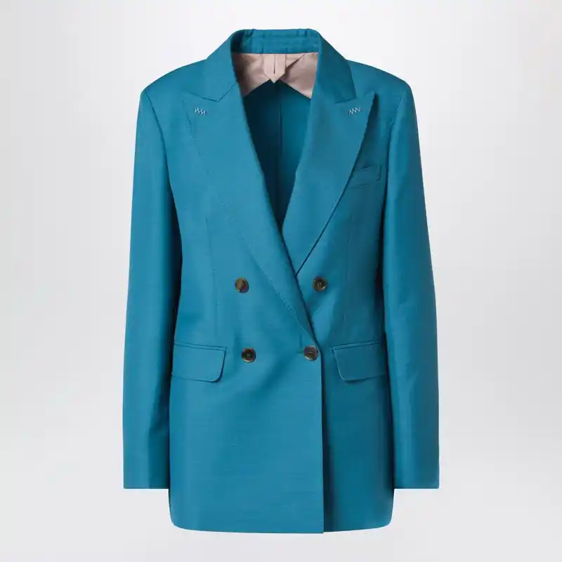 Turquoise Wool-Blend Double-Breasted Jacket