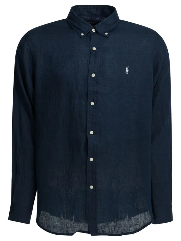 Custom-Fit Casual Shirt With Logo Shirts Blue