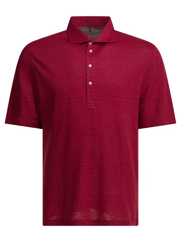Linen And Cotton Button-Down Polo Shirt Polo Shirts Red
