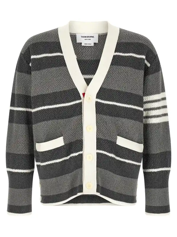 Striped Cardigan Sweaters And Cardigans Gray - Thom Browne
