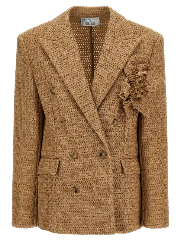 Braided Raffia Blazer Blazers Beige - Giuseppe Di Morabito