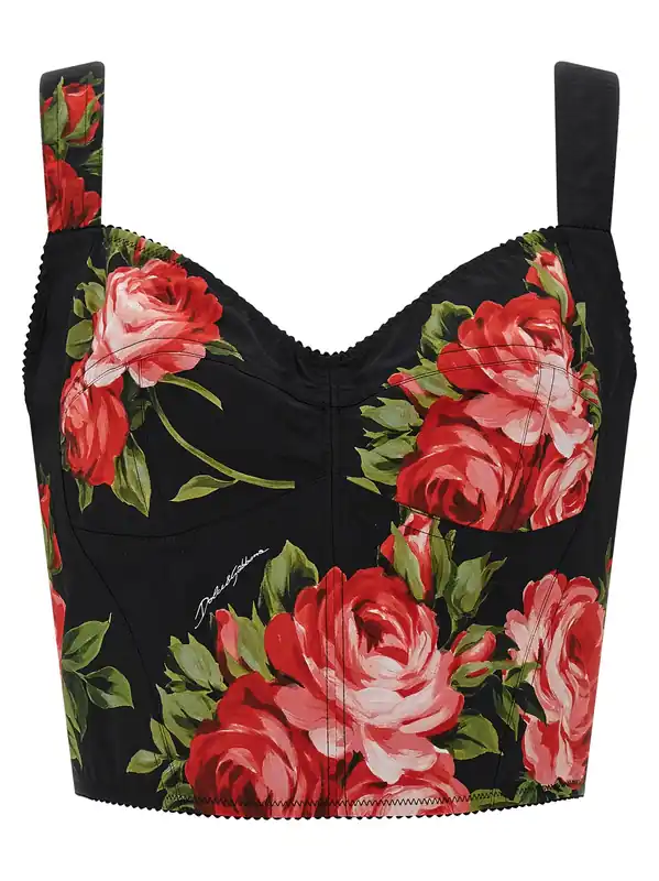 Bouquet Rose Tops Black - Dolce & Gabbana