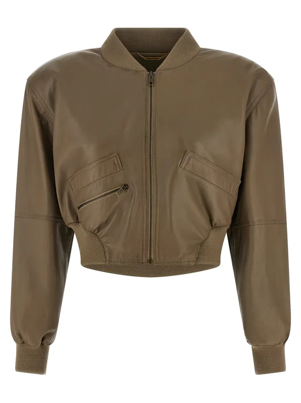 Cropped Bomber Jacket Puffer Jackets Brown - Chloé
