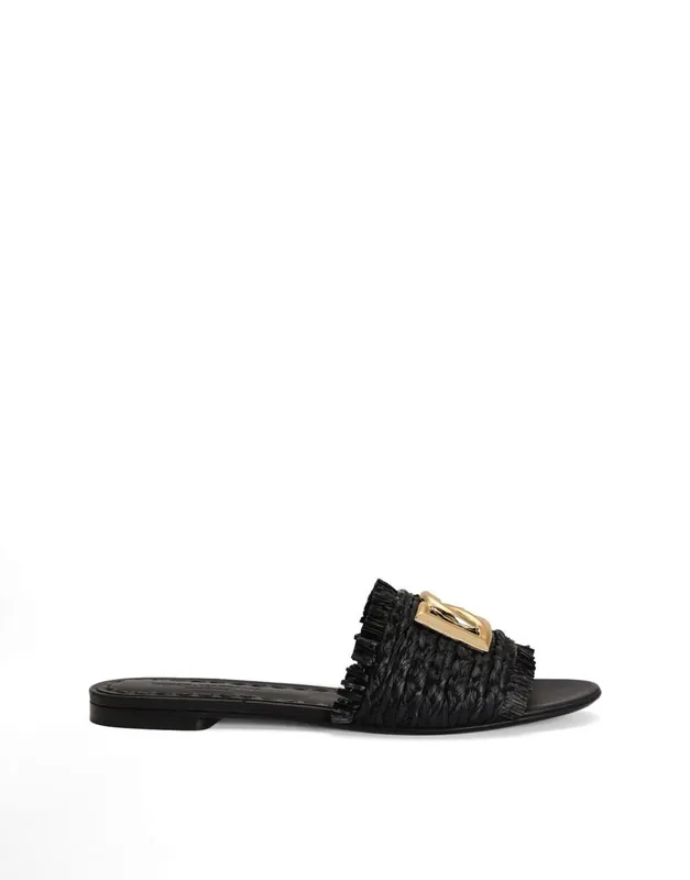 Dg Logo Rafia Flat Sandals - Dolce & Gabbana